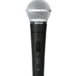 Shure SM58S
Cardioid Dynamic, On/Off Switch, Microphone Clip, Dark Grey, 3 pin XLR Connector with Zippered
Pouch. No Cable Included